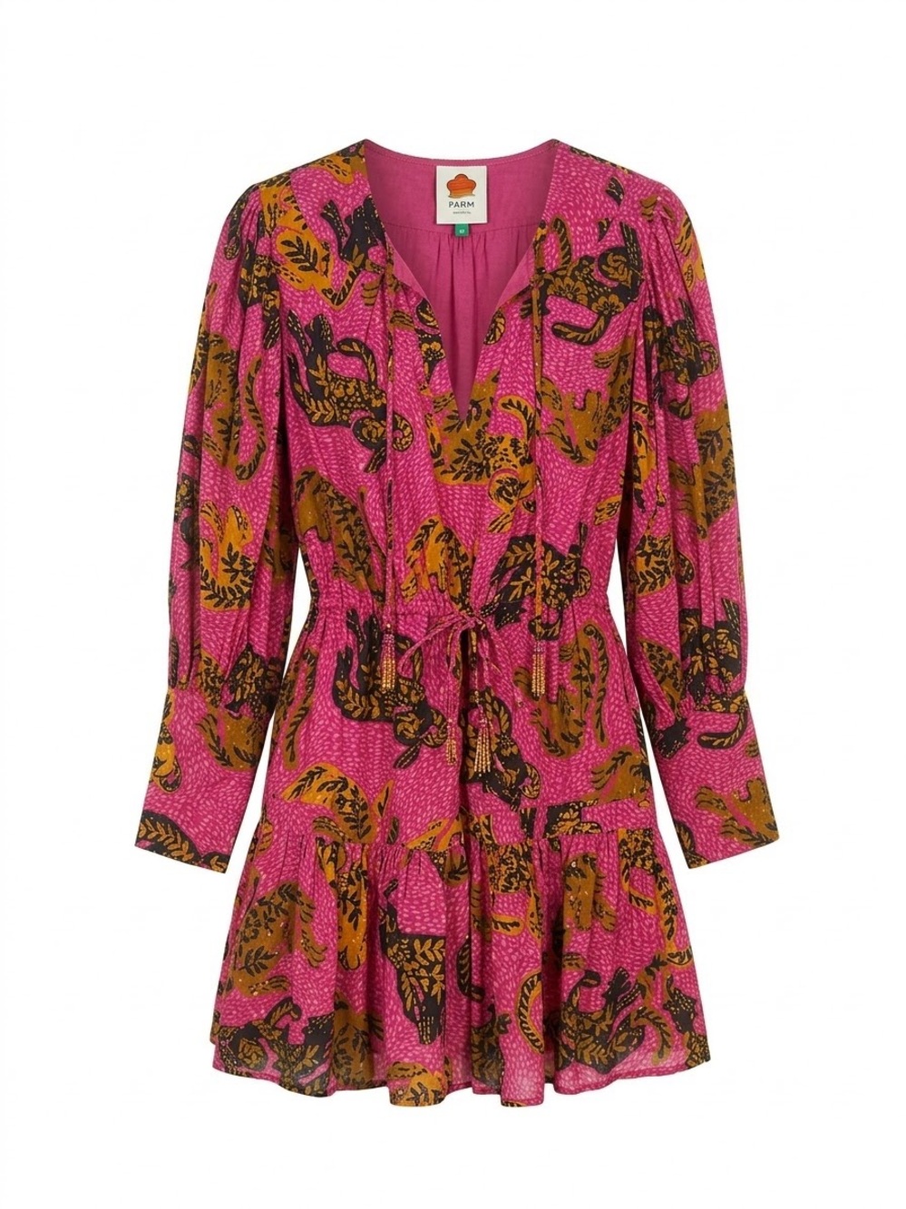 FARM Rio Magenta and Mustard Floral-Trim Dress